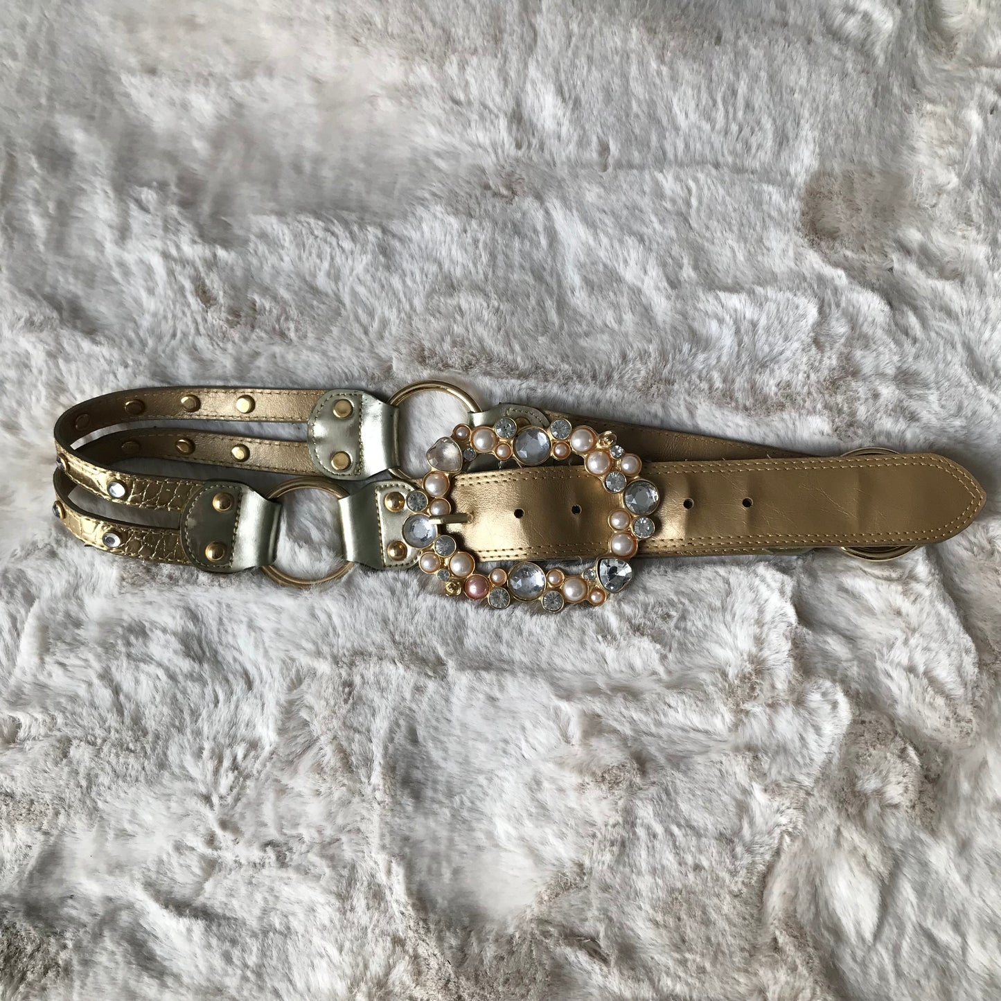 Gold Rhinestone & Pearl Detail Belt