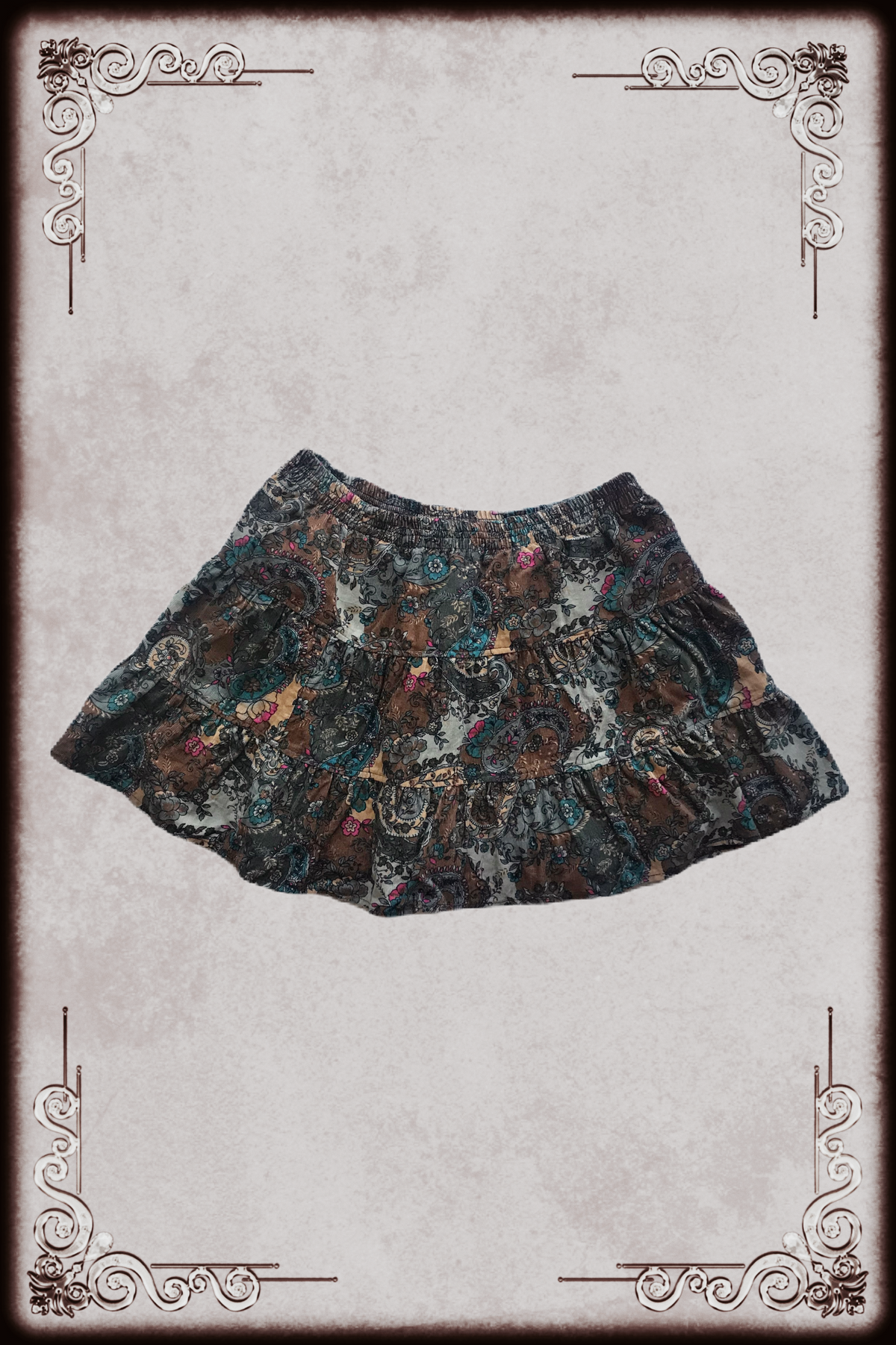 Brown & Teal Paisley Corduroy Skirt