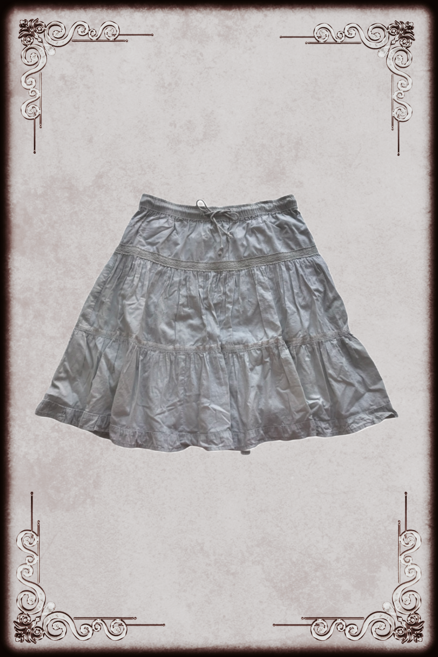 Grey Lace Trim Mid Length Skirt