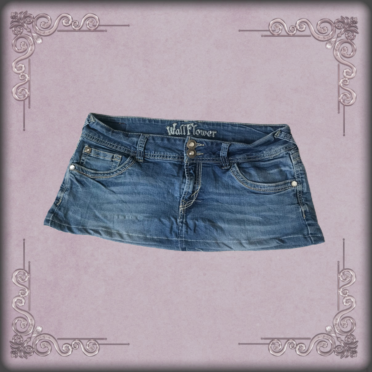 Rhinestone Embroidered Denim Mini Skirt