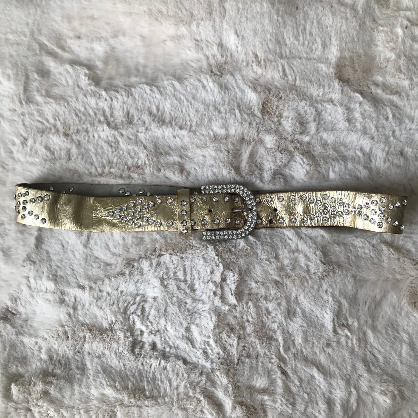 Gold & Silver Rhinestone Leather Belt