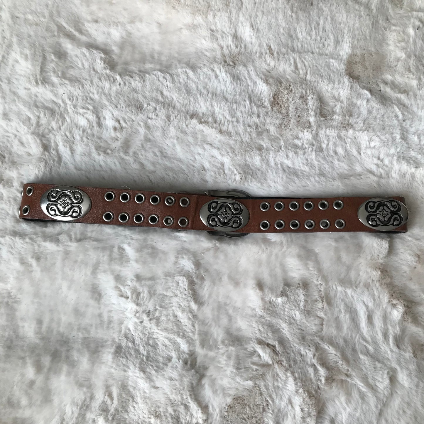 Brown Flower Detail Leather Belt