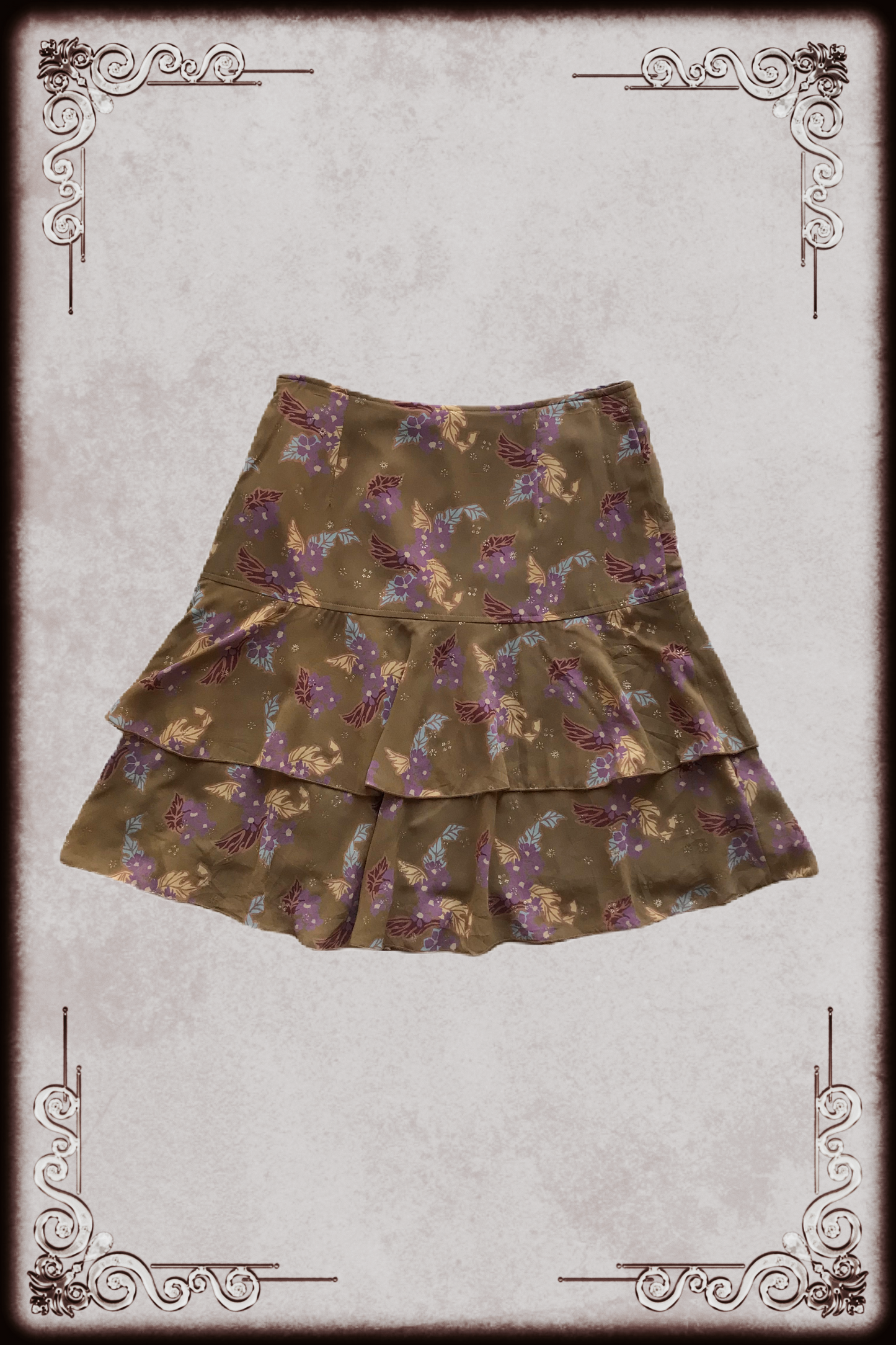Light Brown Purple Flower Midi Skirt
