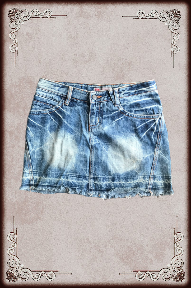 Light Wash Whiskered Denim Skirt