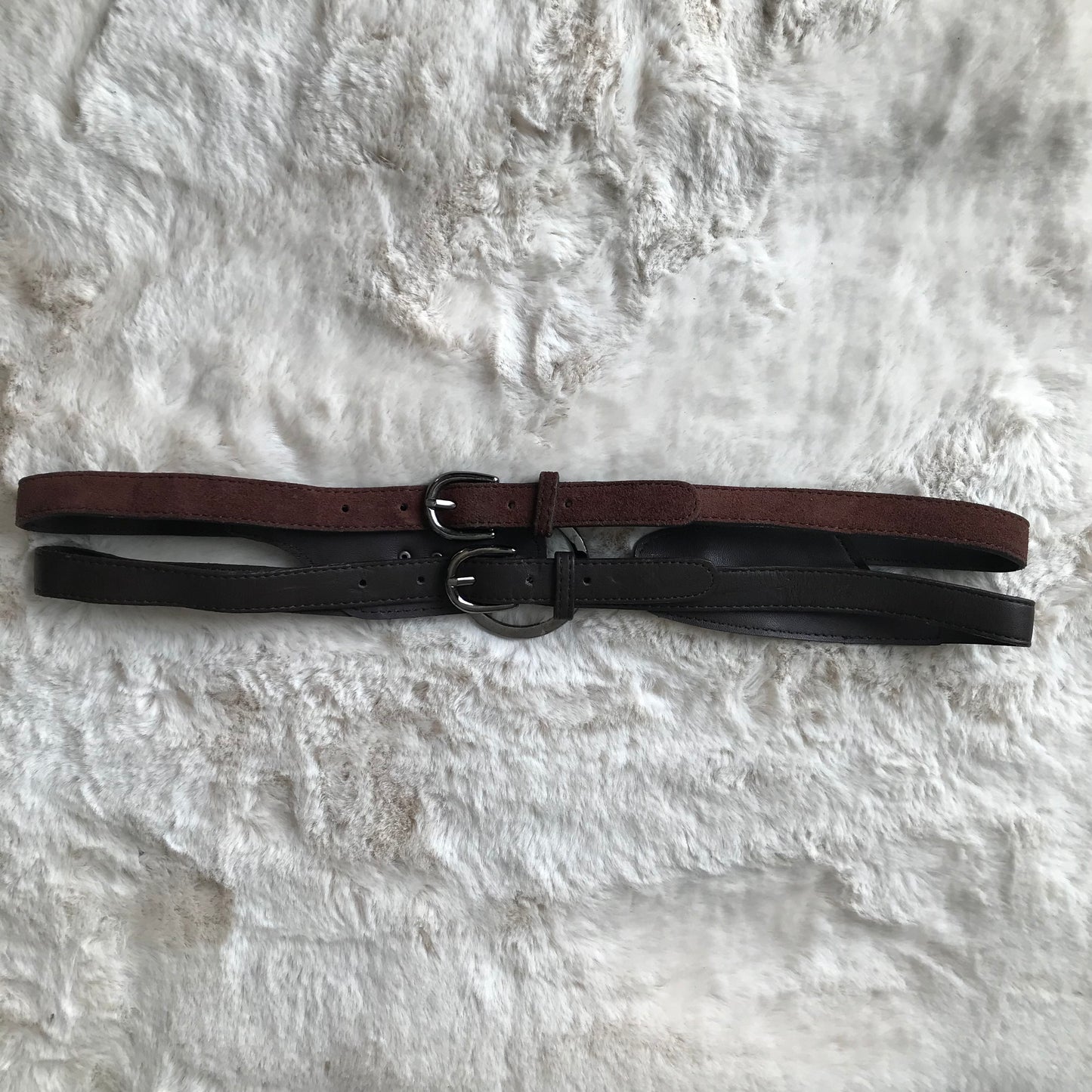 Brown Leather & Suede Strap Belt
