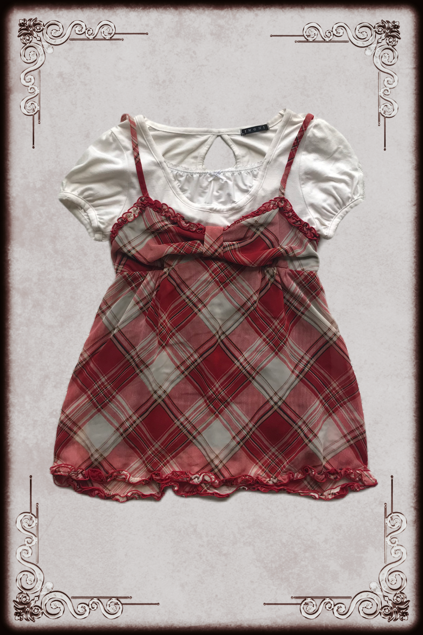 Ingni Off-white & Red Plaid Babydoll Top