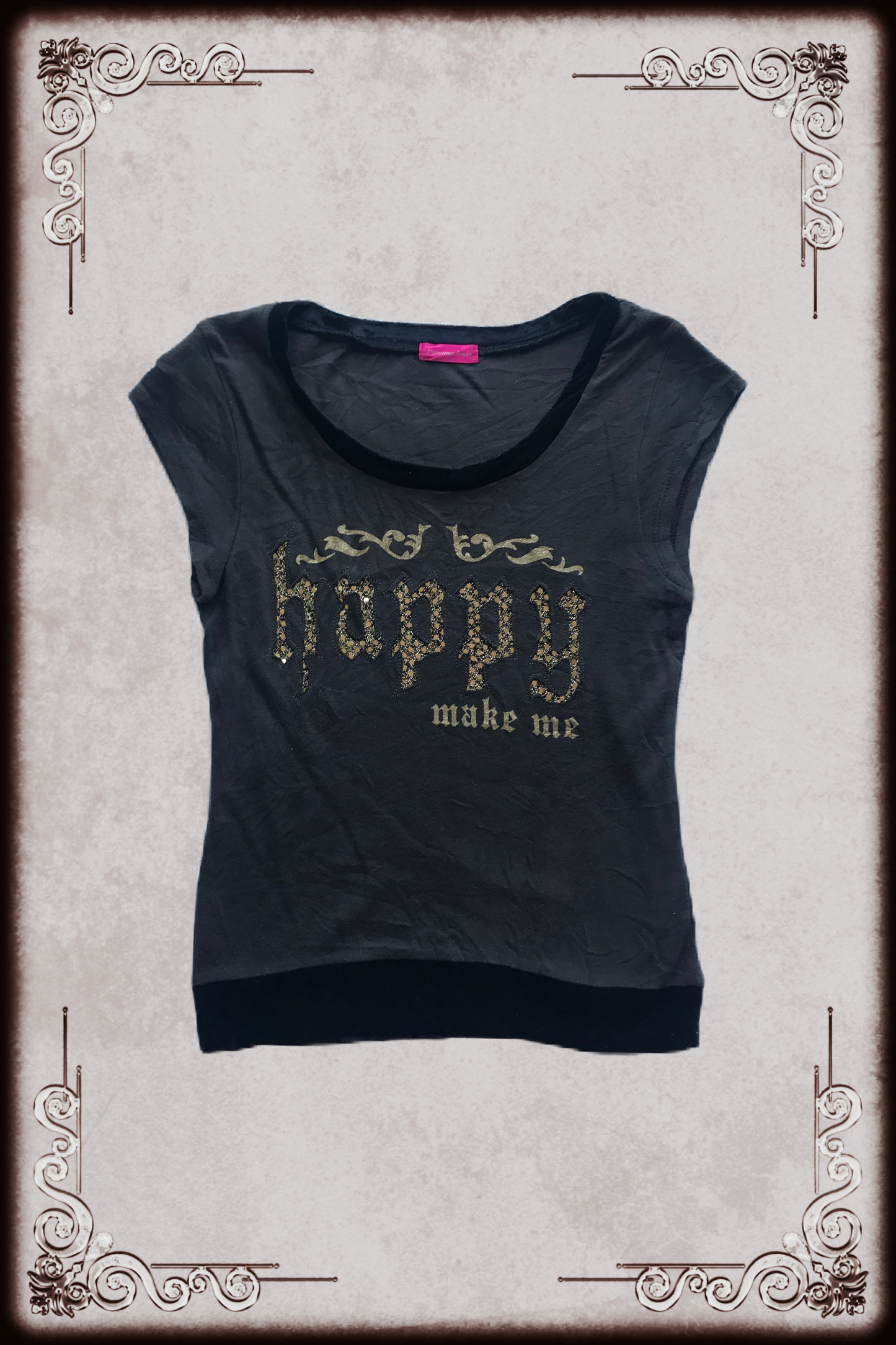 Grey & Gold Sequin Velvet Trim Lettering Top