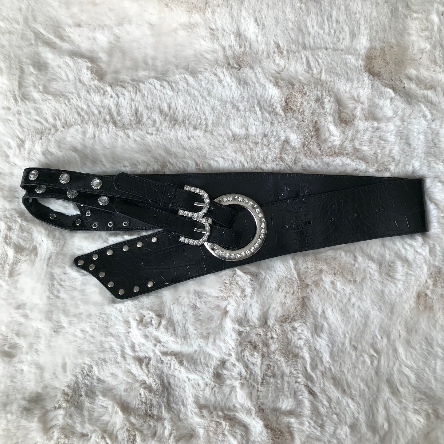 Black Rhinestone Statement Belt