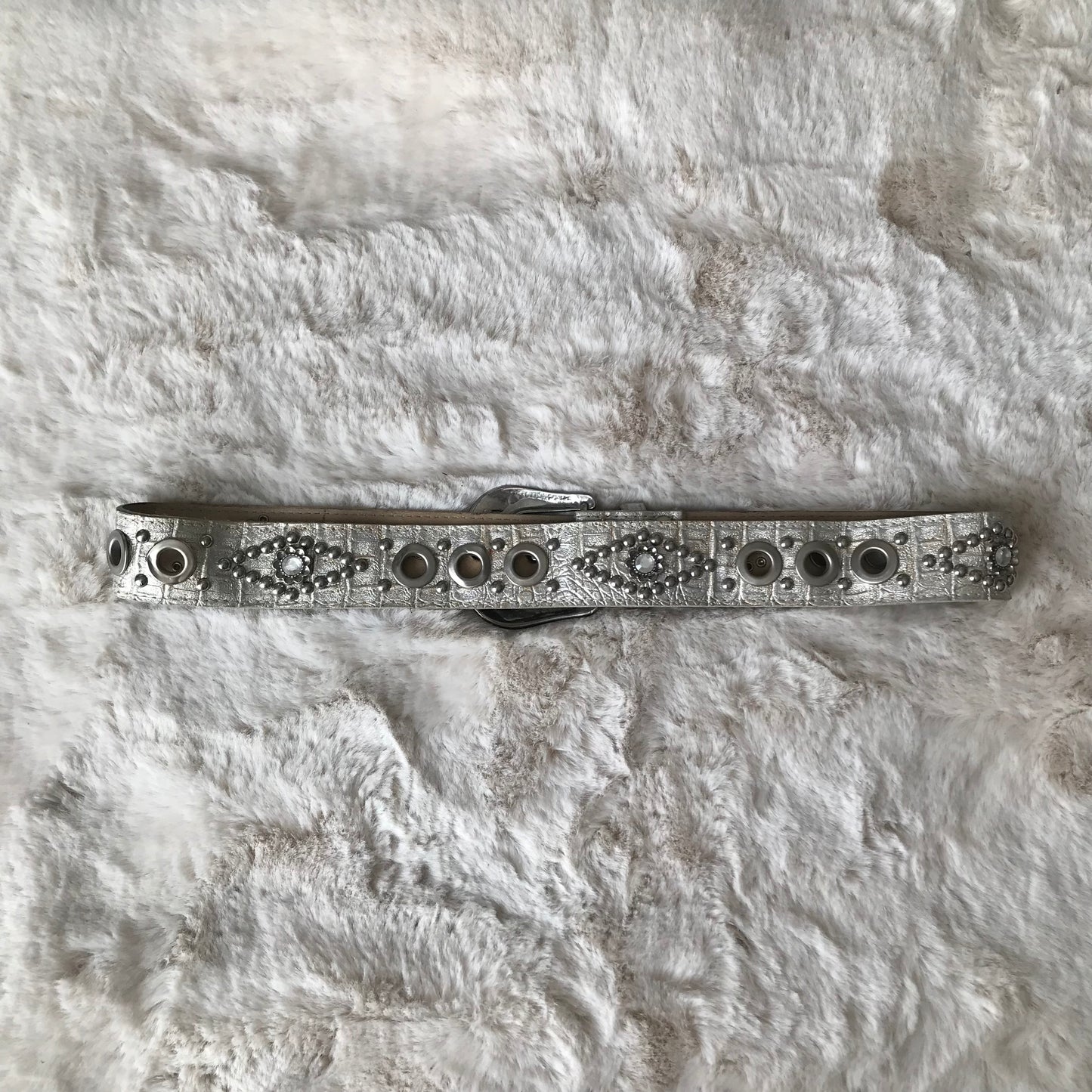Silver Leather Rhinestone Belt