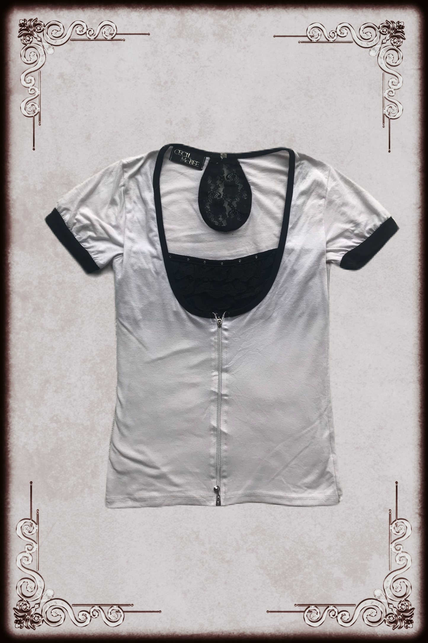 Cecil McBee Lace Detail Zip Up Top