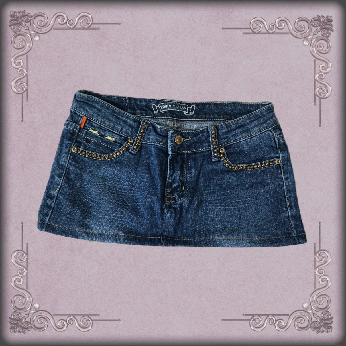 Gold Wings Rhinestone Denim Mini Skirt