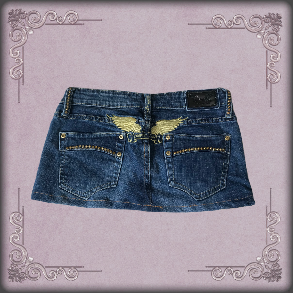 Gold Wings Rhinestone Denim Mini Skirt