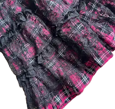 Bodyline Pink x Black High Waist Plaid Layer Skirt