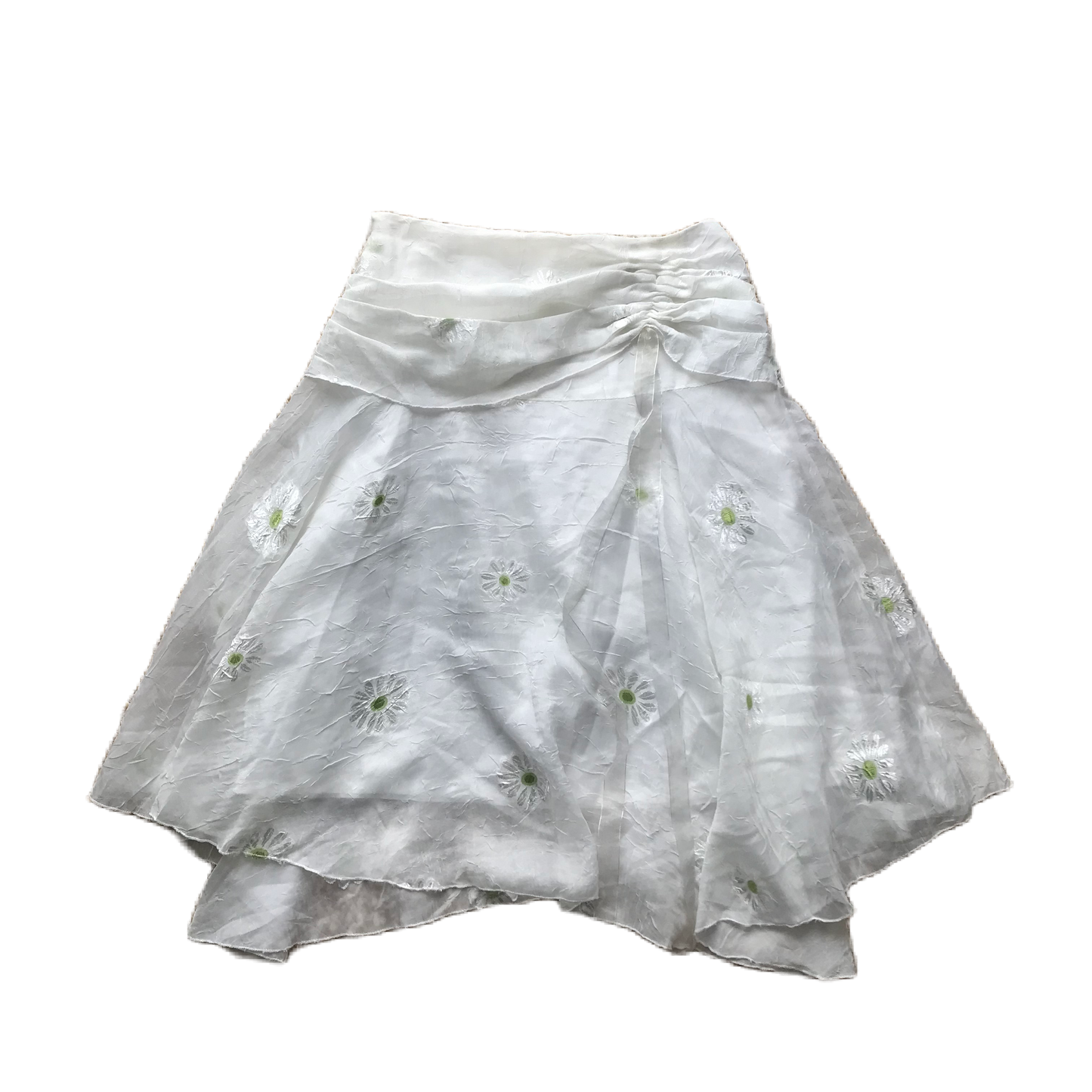 White Daisy Flower Embroidered Midi Skirt