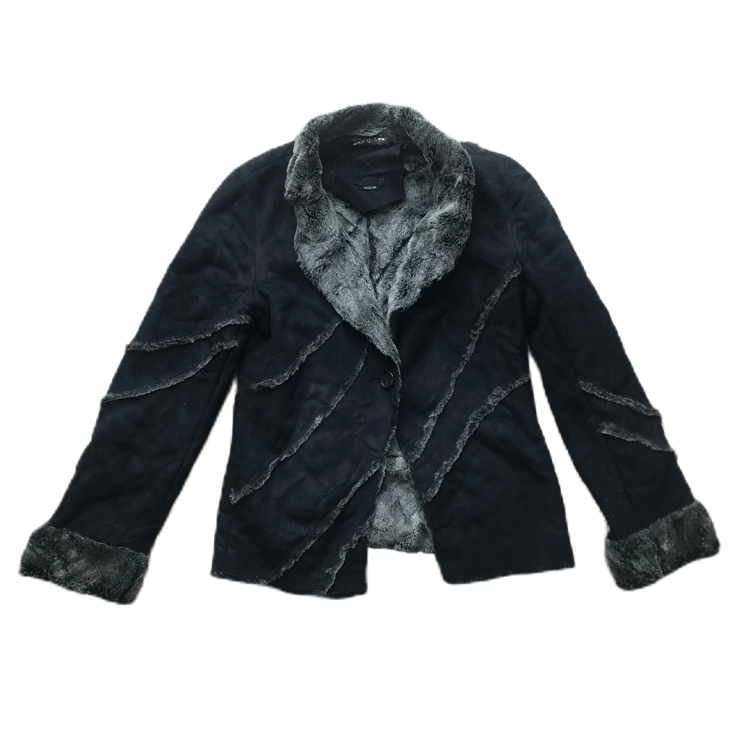 Black & Grey Fur Trim Coat