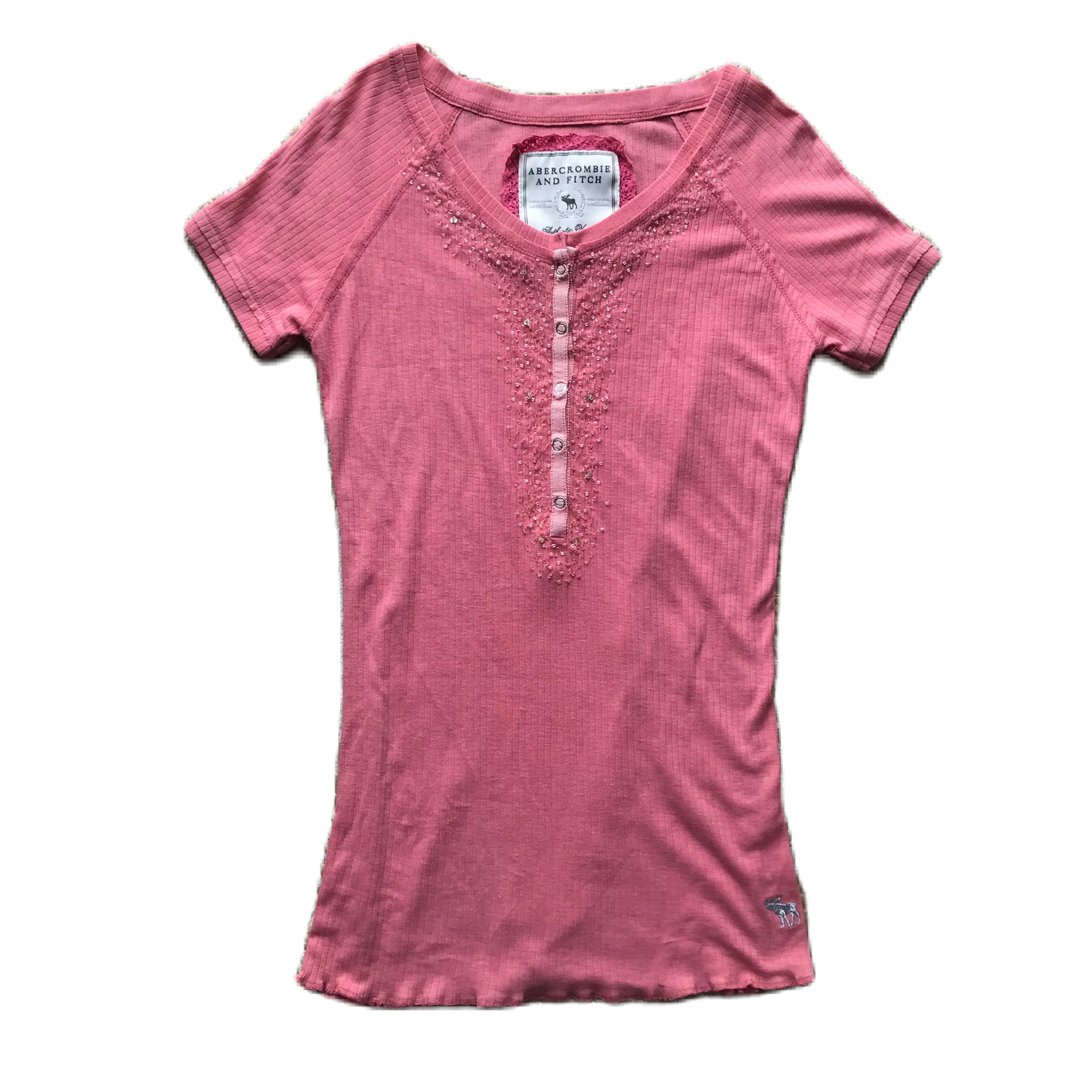 Abercrombie & Fitch Pink Rib Beaded Top