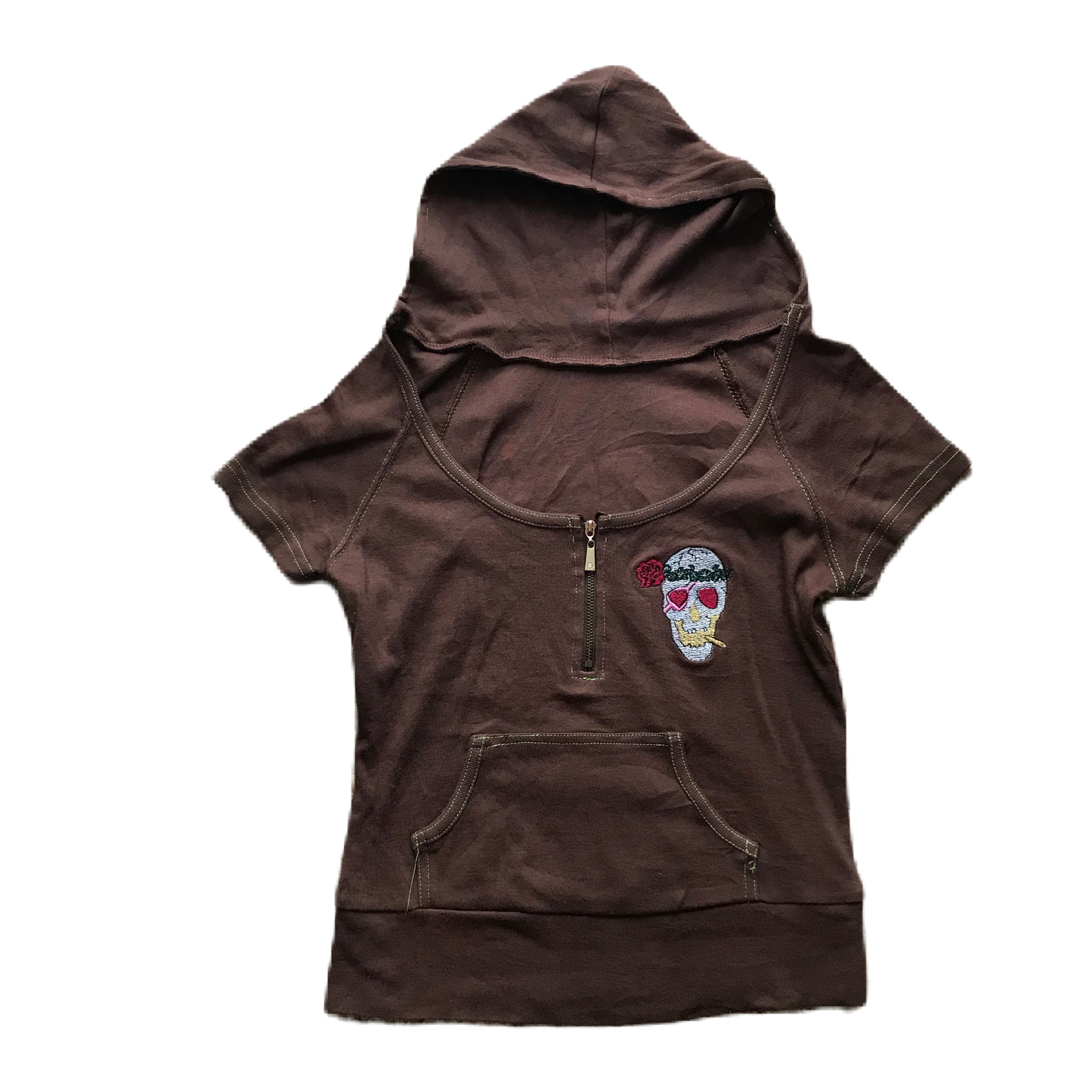 Brown Skull Cropped Hoodie