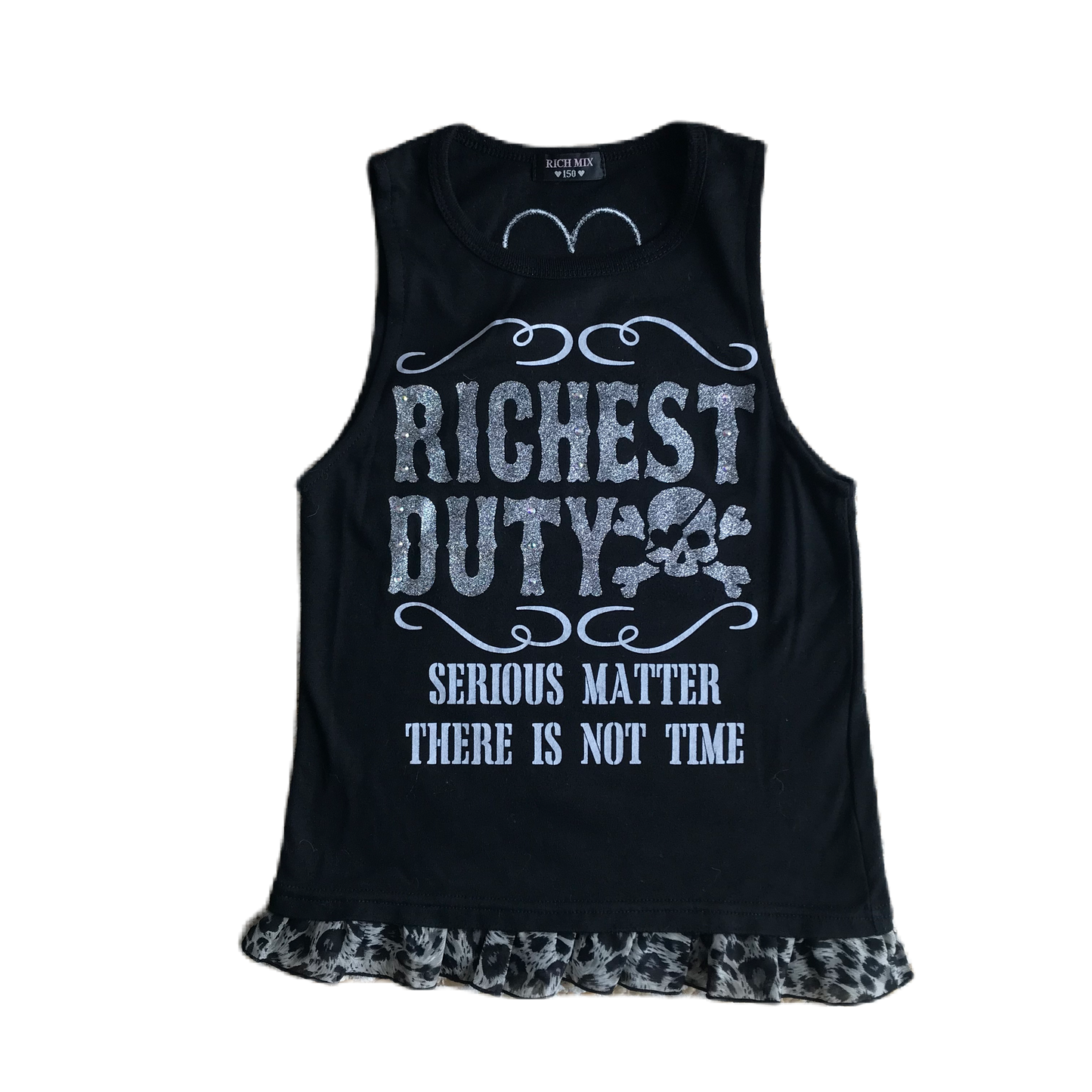 Black & Silver Glitter Lettering Skull Graphic Tank Top