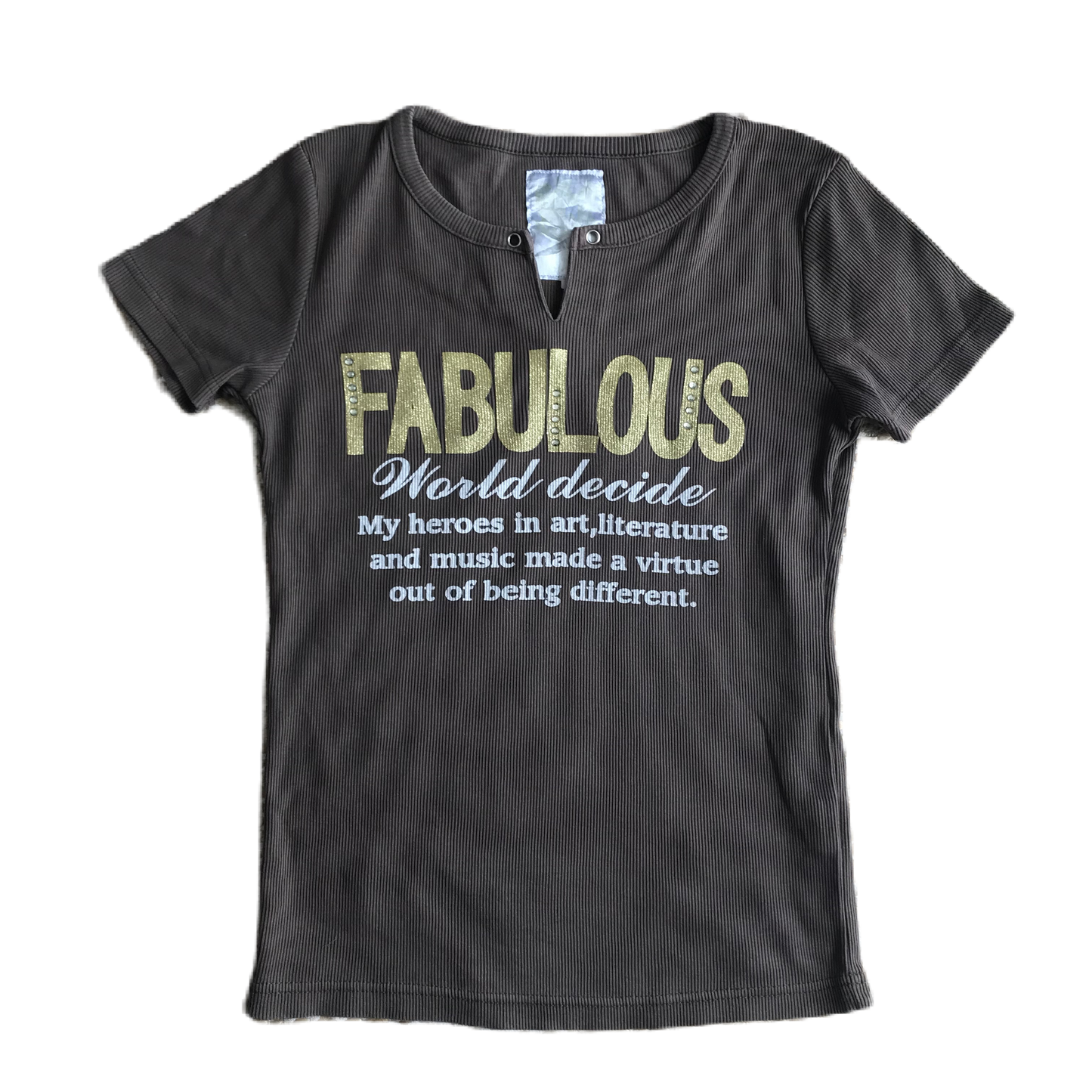 Brown & Gold Ribbed Glitter Graphic Top