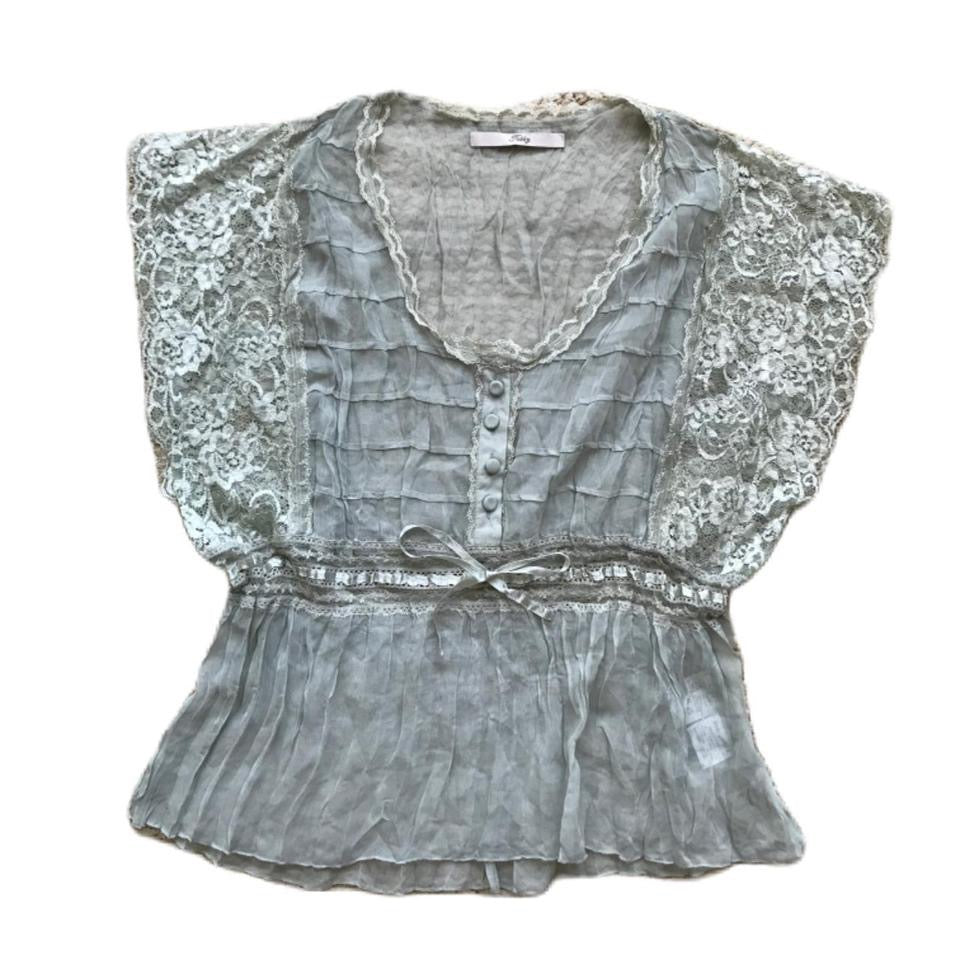 Sheer Duck Egg Lace Top