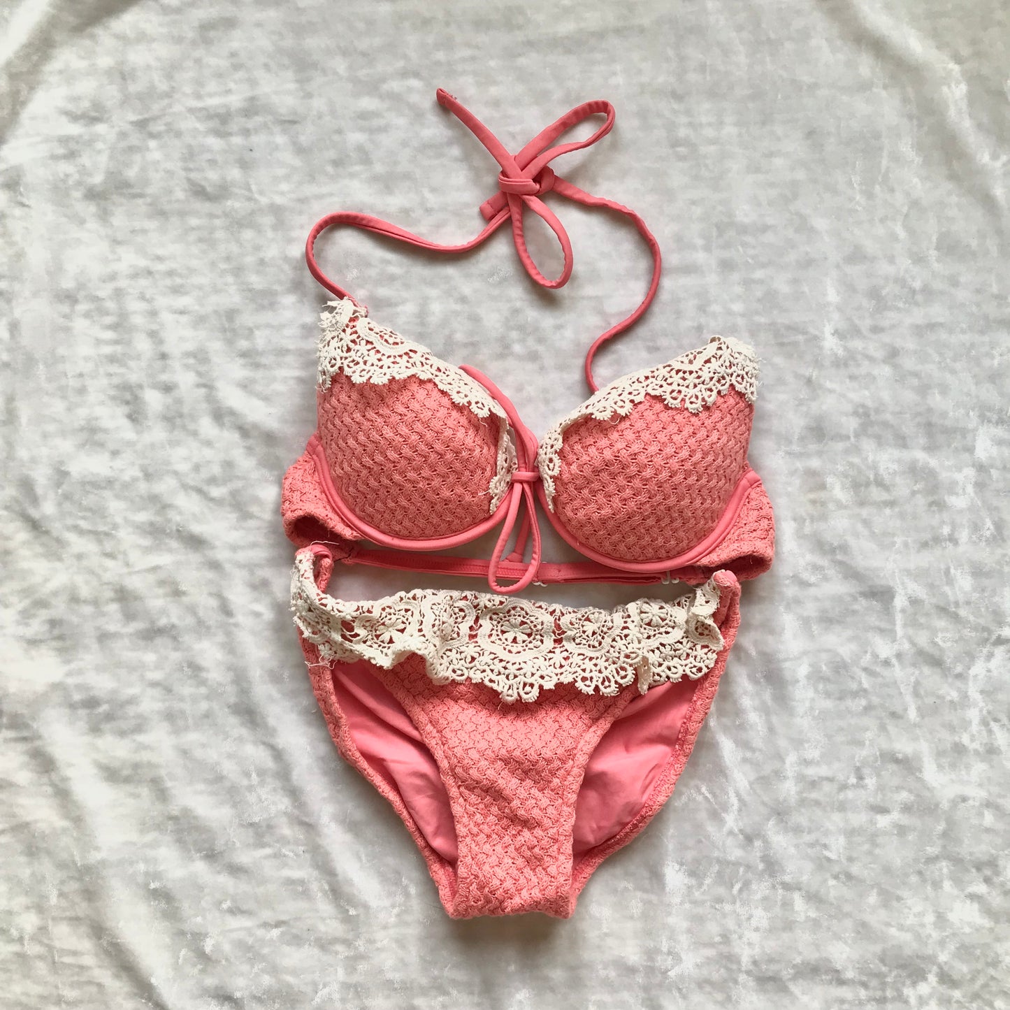 Peachy Pink Crochet Style Bikini