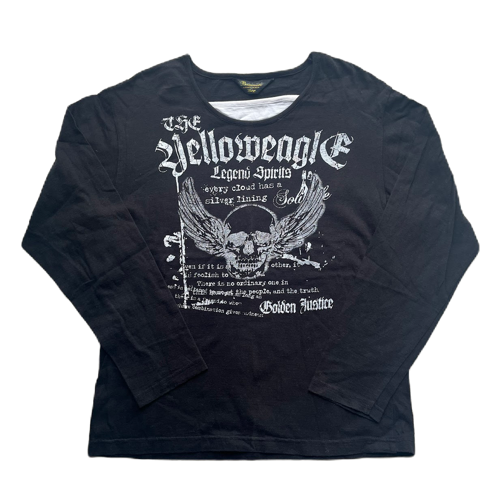 Black & White Faux Layer Skull Graphic Longsleeve