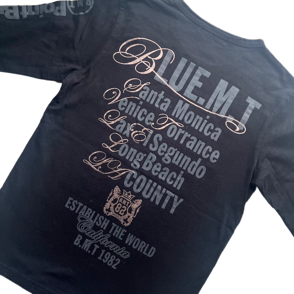 Black Grey & Muted Gold Shiny Lettering Print Long Sleeve