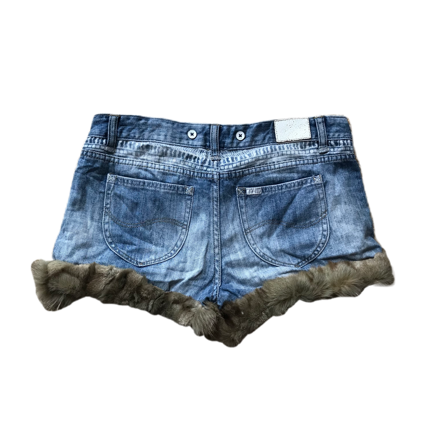Light Wash Denim Fur Trim Shorts