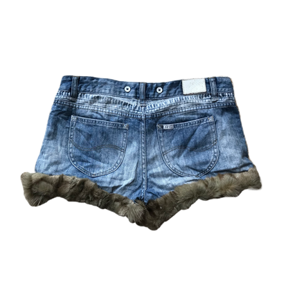 Light Wash Denim Fur Trim Shorts