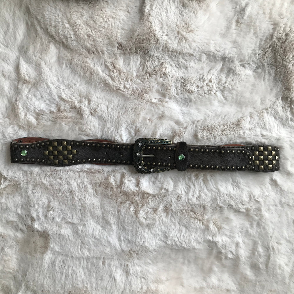 Fur Brown & Green Rhinestone Belt