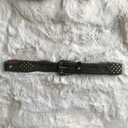 Fur Brown & Green Rhinestone Belt