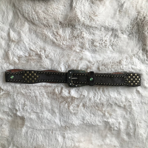 Fur Brown & Green Rhinestone Belt