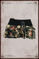 Black & Yellow Rhinestone Flower Print Mini Skirt
