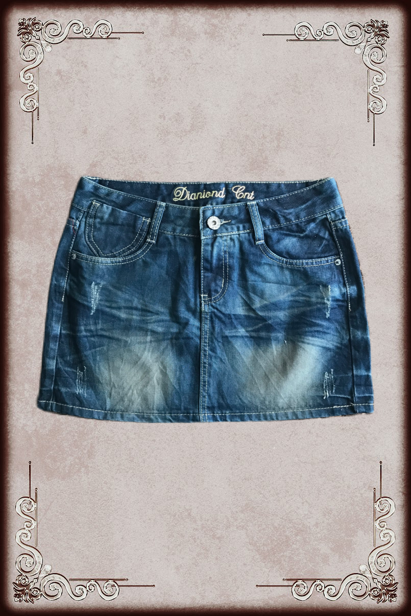 Dark Wash Flag Embroidery Denim Skirt
