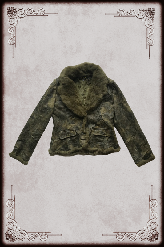 Dark Olive Marble Fur Trim Jacket