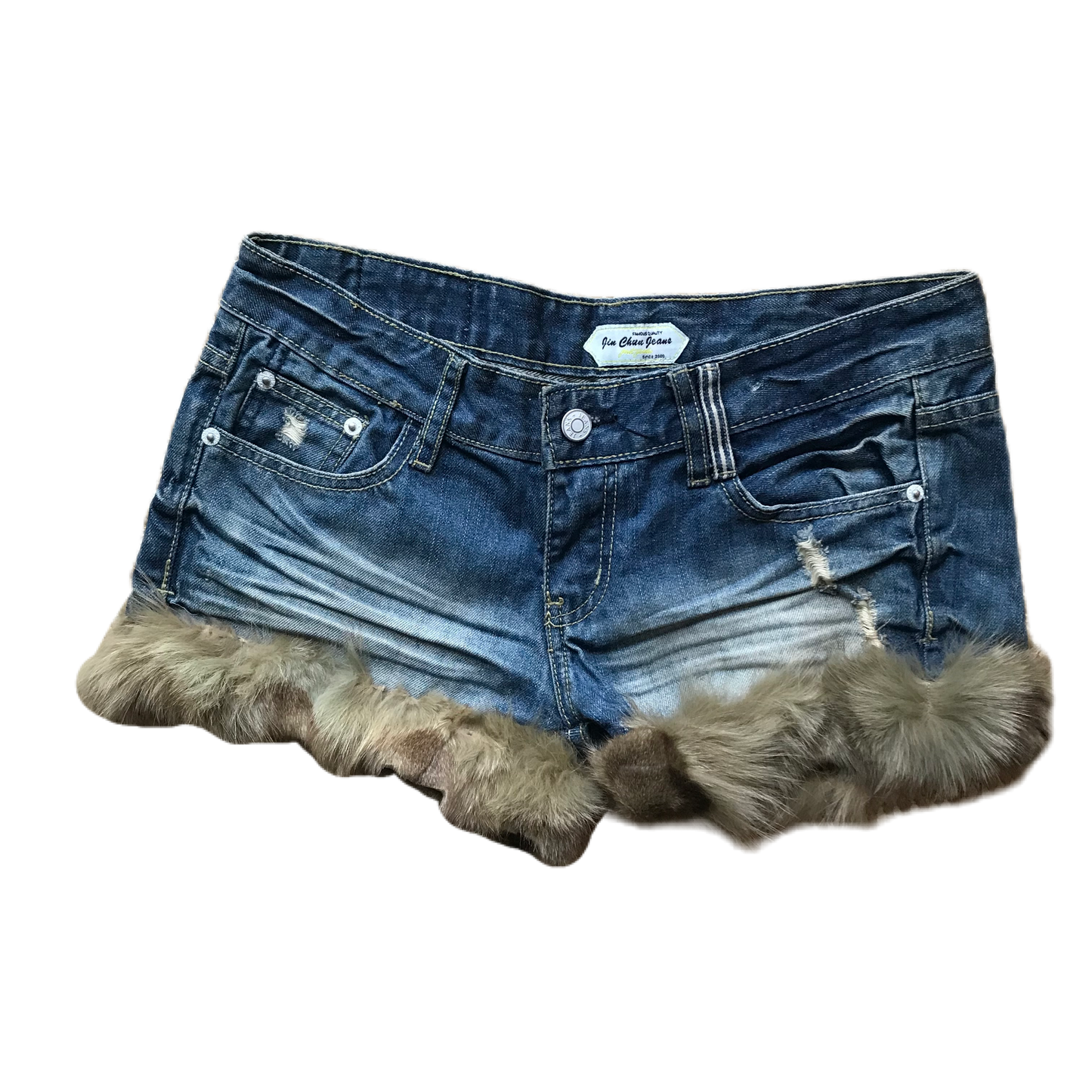 Whiskered Denim Fur Trim Shorts