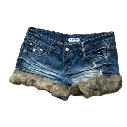 Whiskered Denim Fur Trim Shorts