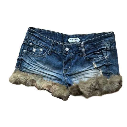 Whiskered Denim Fur Trim Shorts