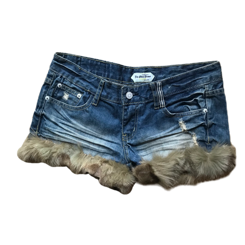 Whiskered Denim Fur Trim Shorts