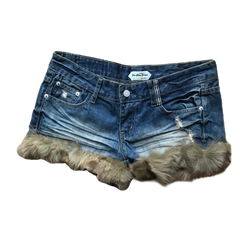 Whiskered Denim Fur Trim Shorts