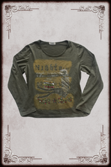 Khaki Green Graphic Sequin Long Sleeve