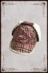 Pink & Off White Plaid Fur Trapper Hat