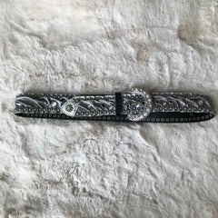 Silver Rhinestone Leather Belt