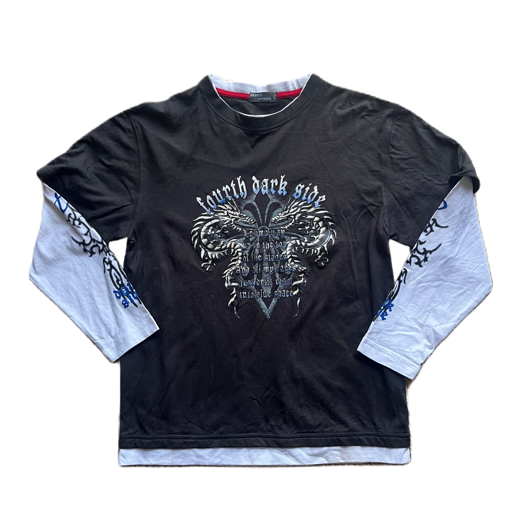 Grey Faux Layer Glitter Graphic Dragon Longsleeve Tee