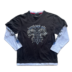 Grey Faux Layer Glitter Graphic Dragon Longsleeve Tee