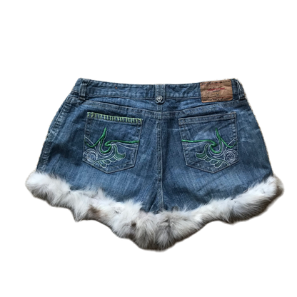Light Off White Fur Trim Denim Shorts