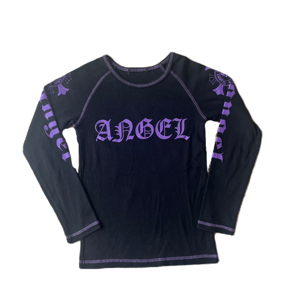 Black & Purple Angel Skull Graphic Long Sleeve