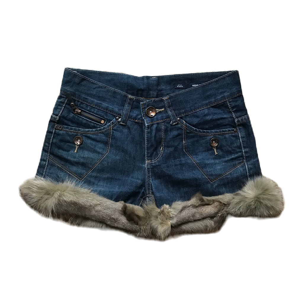 Dark Wash Fur Trim Denim Shorts