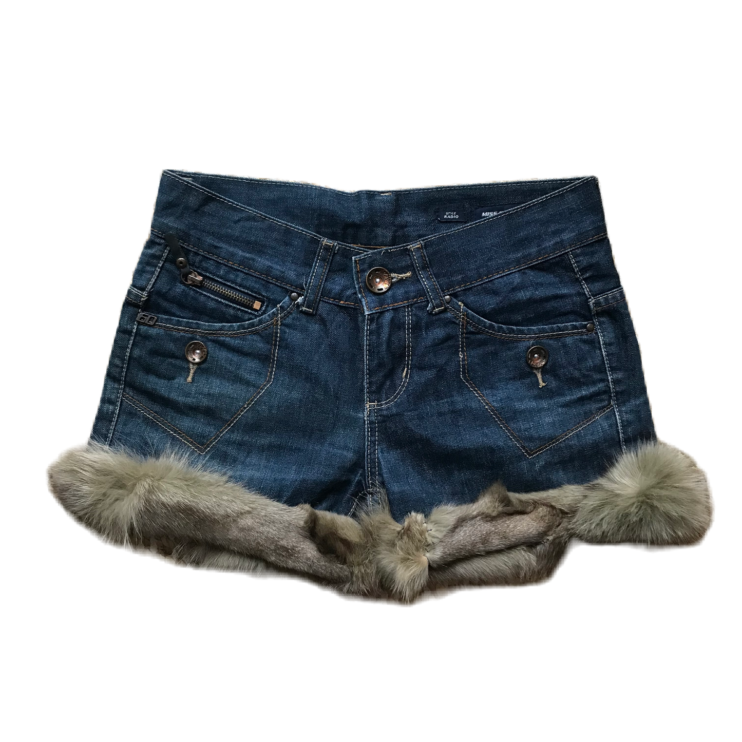 Dark Wash Fur Trim Denim Shorts