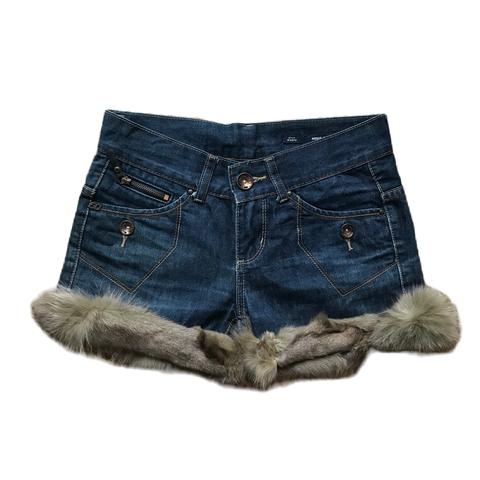 Dark Wash Fur Trim Denim Shorts